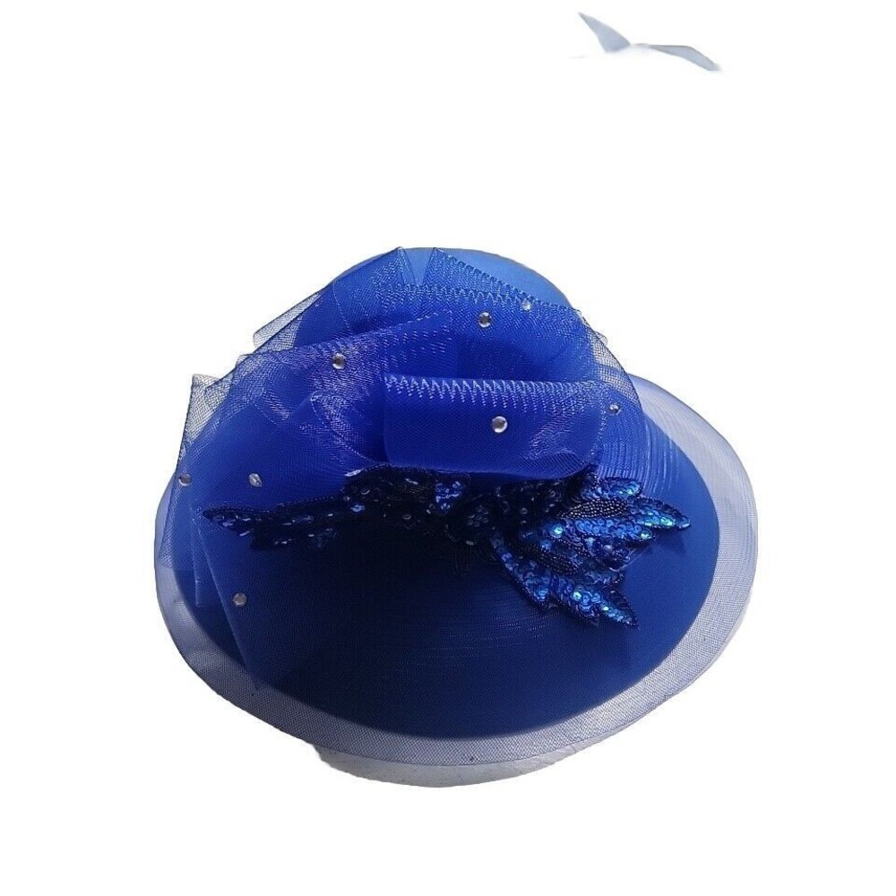 Vintage Kakyco Classic Handcrafted Blue Floral Rhinestone Wool Hat. Size 7½"